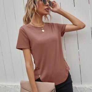 Women’s short sleeve button detailed top